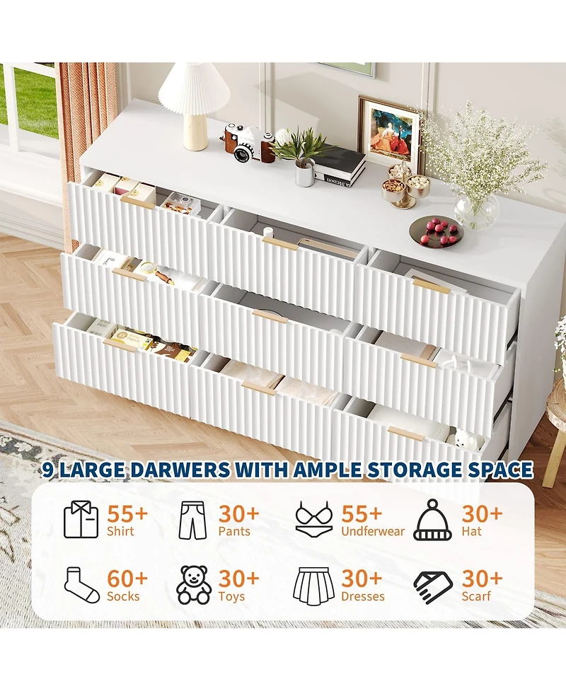 gaomon 9 Drawer Fluted Dresser, Large Wood Storage Chest Organizer for Bedroom Living Room Home Office