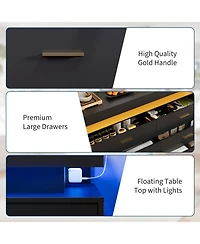 gaomon Led Tv Stand Cabinet with Charging Station, Floating Countertop Coffee Bar Sideboard with 6 Drawers Storage