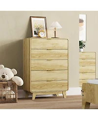 gaomon Fluted 5 Drawer Dresser with Gold Handles, 46" Tall Wood Storage Cabinet with Curved Profile for Bedroom