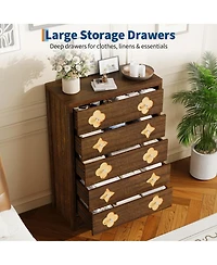 gaomon 46.1" Tall 5 Drawer Wood Dresser with Decorative Fronts and Crystal Knobs, Narrow Storage Chest