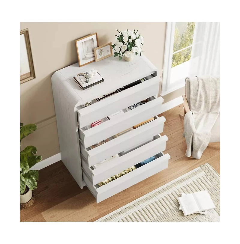 gaomon Arched 5 Drawer Wood Dresser with Curved Profile, Modern Storage Chest