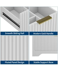 Gaomon Fluted Bathroom Vanity with Ceramic Sink Freestanding Cabinet with Soft-Close Drawers and 1 Rotating-Down Drawer 36 In