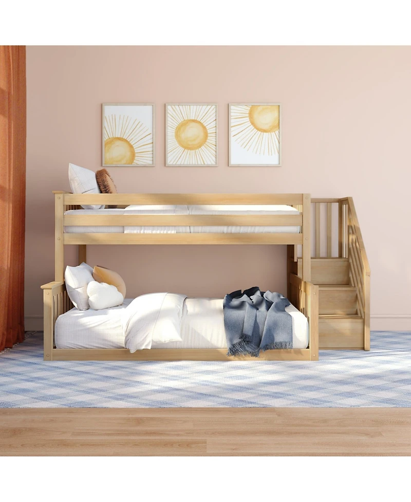 Max And Lily Twin Over Full Low Bunk With Staircase, Blonde