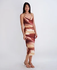 Siena Women's Cowl Neck Printed Jersey Midi Dress