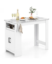 Gymax Long Counter Height Table Bar Table Faux Marble Pub Table Cabinet