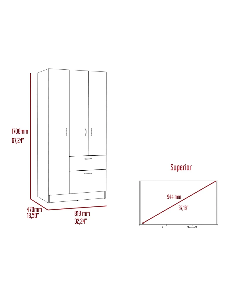 flynama Primavera Armoire with Double Door Cabinets One Drawer Metal Rod and Five Shelves High Storage Organizer