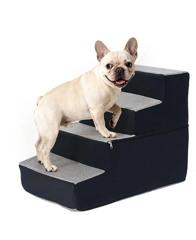 Aostirmotor 4-Step Dog Stairs for Small Medium Dogs and Cats, 18"H High Density Foam Pet Ramp with Non-Slip Bottom, Grey