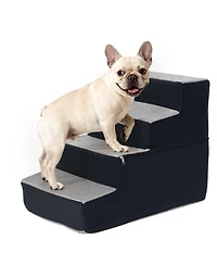 Aostirmotor 4-Step Dog Stairs for Small Medium Dogs and Cats, 18"H High Density Foam Pet Ramp with Non-Slip Bottom, Grey