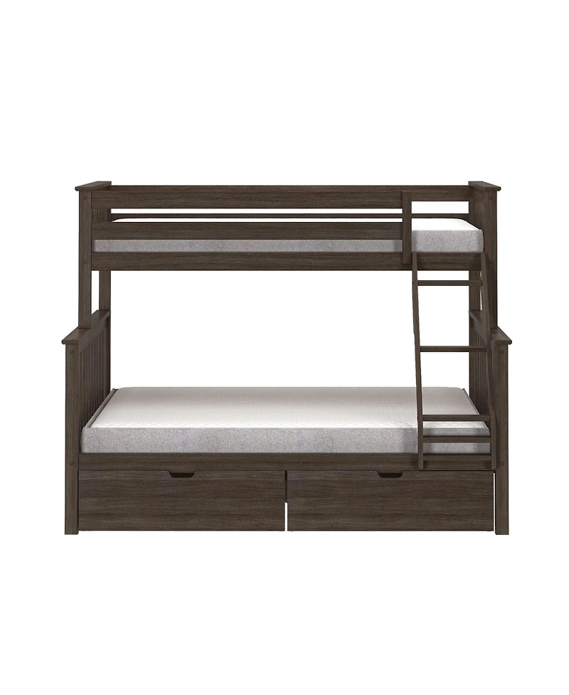 Max and Lily Bunk Bed, Twin Xl-Over-Queen Bed Frame for Kids with Storage Drawers, Clay