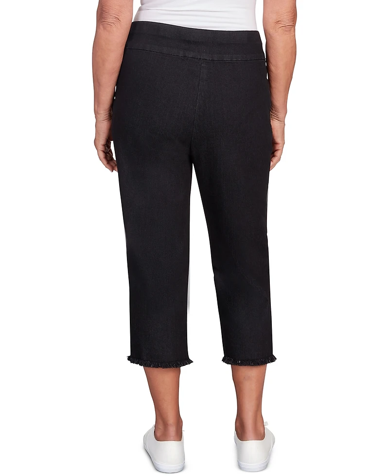 Alfred Dunner Women's Classic Super Stretch Denim Fringe Capri Pants
