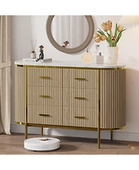 gaomon Fluted 6 Drawer Dresser, Mid Century Modern Wood Chest with Curved Design and Gold Handles