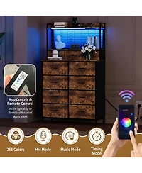 gaomon 11 Drawer Fabric Dresser with Charging Station, Wireless Charger and Rgb Led Lights Storage Organizer