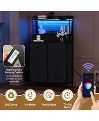 gaomon 11 Drawer Fabric Dresser with Charging Station, Wireless Charger and Rgb Led Lights Storage Organizer