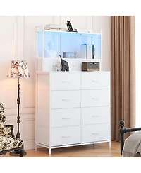 gaomon 11 Drawer Fabric Dresser with Charging Station, Wireless Charger and Rgb Led Lights Storage Organizer