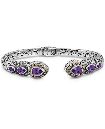 Devata Amethyst and Ubud Cuff Bracelet Sterling Silver 18K Gold Accents