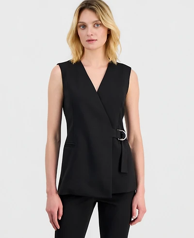 Anne Klein Women's Sleeveless D-Ring Wrap Blazer