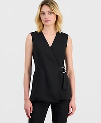Anne Klein Women's Sleeveless D-Ring Wrap Blazer