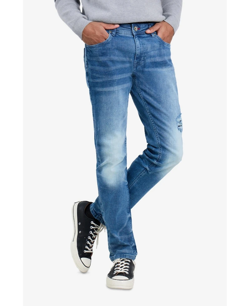 Raw X Men's Rip And Repair Neon Trims Slim Fit Stretch Jeans