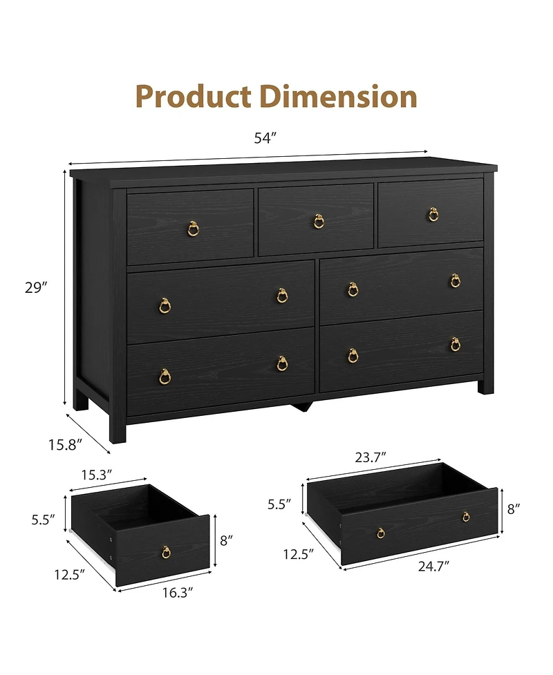gaomon 7 Drawer Modern Dresser and Tv Stand, 54" Wide Wooden Storage Cabinet for Bedroom Living Room