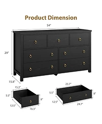 gaomon 7 Drawer Modern Dresser and Tv Stand, 54" Wide Wooden Storage Cabinet for Bedroom Living Room