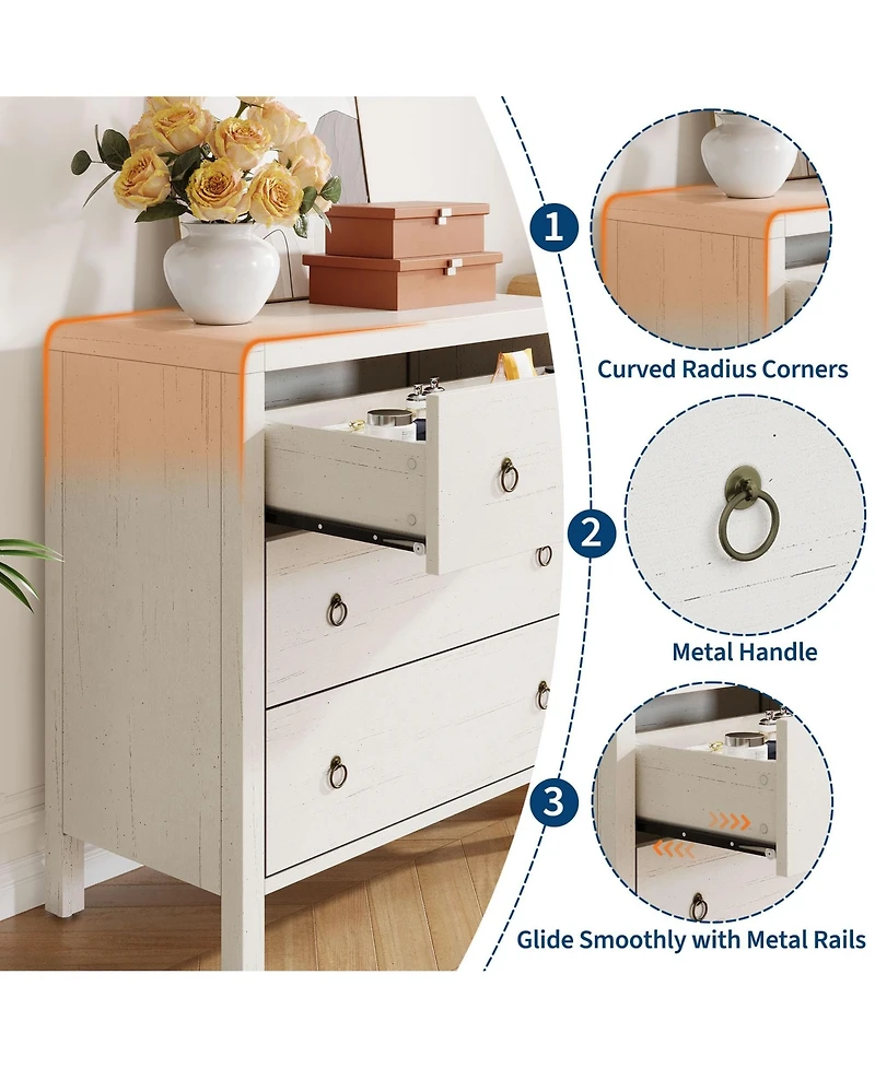 gaomon 3 Drawer Dresser for Bedroom, 30" Tall Storage Chest, Nightstand with Large Clothes Organizer