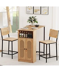 Slickblue 3 Piece Bar Table Set with Chairs, Storage Shelves and Footrests