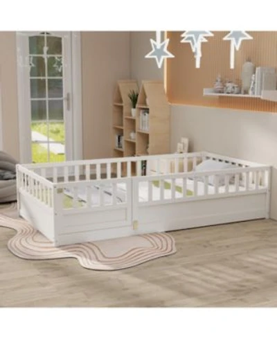 Rainsken Montessori Floor Bed With Fence Open Door Childrens Floor Bed Frame For Girls Boys