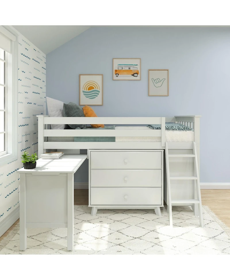 Max & Lily Twin-Size Low Loft with Pull-Out Desk and 3-Drawer Dressers