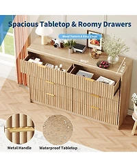 gaomon 8 Drawer Fluted Double Dresser with Metal Handles, Modern Wood Storage Chest for Bedroom Entryway