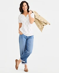 Style & Co Women's Printed Short-Sleeve Henley Top, Macy's Exclusive