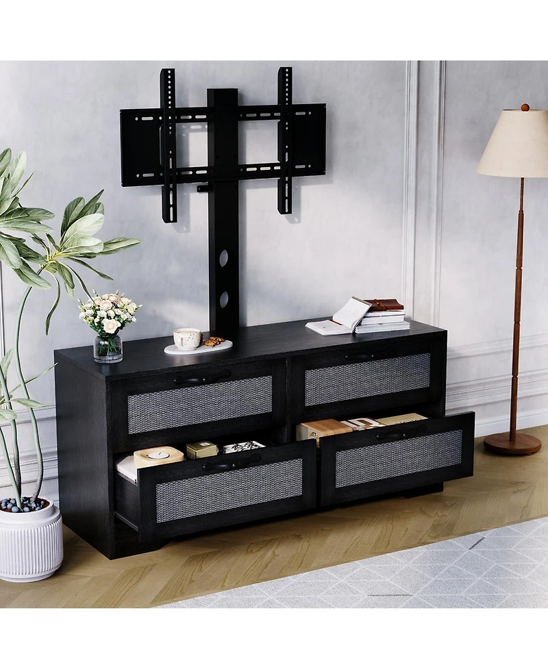 gaomon Rattan TV Stand with Mount for Tvs up to 70", Farmhouse Media Console 4 Drawers and Adjustable Bracket