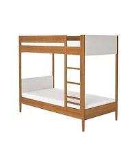Max & Lily Harbor Twin Over Wood Bunk Bed with Upholstered Headboard, Blonde/Swiss Coffee