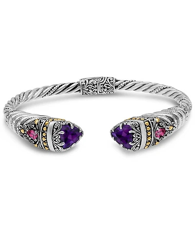Devata Amethyst and Uluwatu Cuff Bracelet Sterling Silver 18K Gold Accents