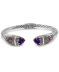 Devata Amethyst and Uluwatu Cuff Bracelet Sterling Silver 18K Gold Accents