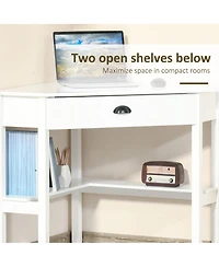 Homcom Corner Desk Triangle Computer Desk with Drawer & Storage Shelves,