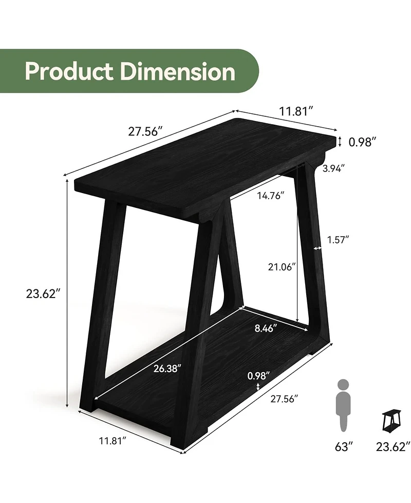 Tribesigns 2-Tier Solid Wood End Table, Narrow Side Rectangle Farmhouse Nightstand for Living Room, Bedroom, Easy Assembly