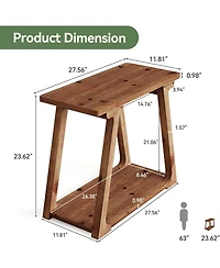 Tribesigns 2-Tier Solid Wood End Table, Narrow Side Table, Rectangle Farmhouse Nightstand for Living Room, Bedroom, Easy Assembly