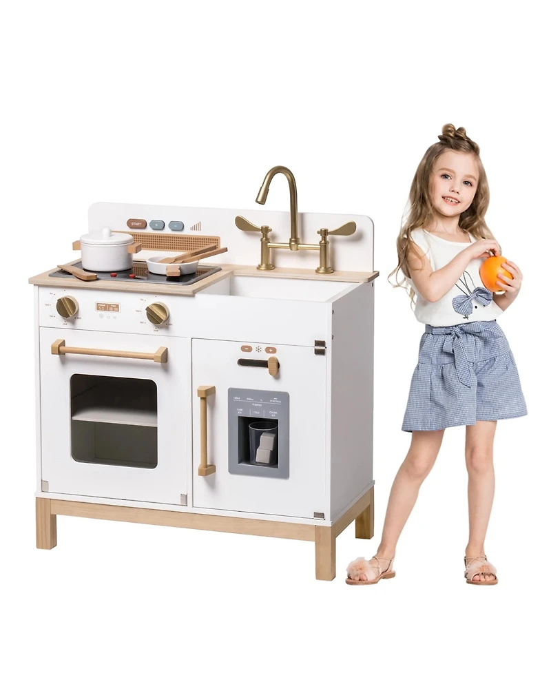 Robotime Dollhouses Pretend Play Kitchen Wooden Toy Set for 3 To Up Kids with Ice Make Oven
