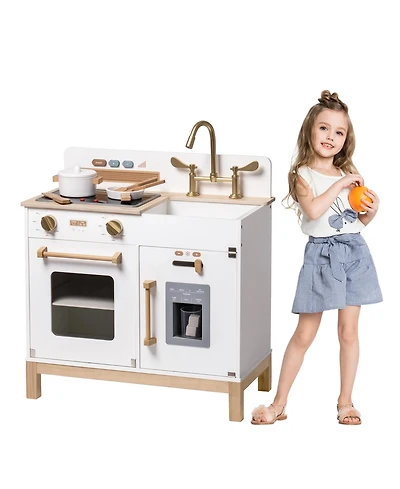 Robotime Dollhouses Pretend Play Kitchen Wooden Toy Set for 3 To Up Kids with Ice Make Oven