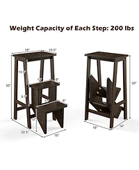 Gouun Rubber Wood 3-Tier Folding Step Stool Ladder with 200 lbs Capacity, 30