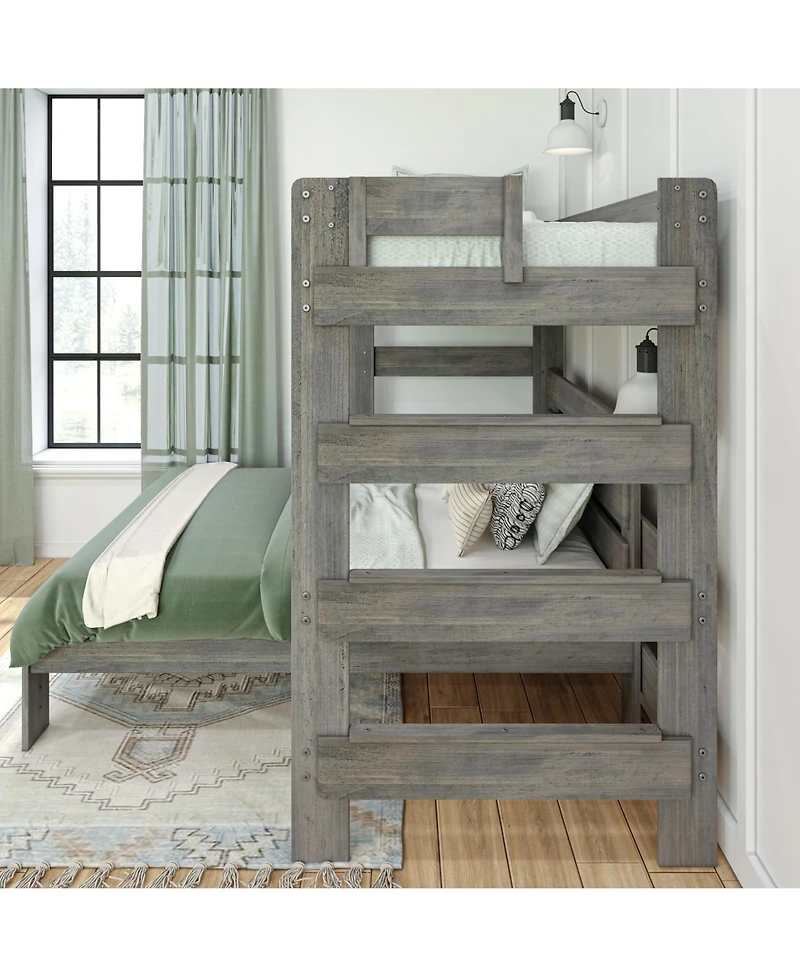 Max & Lily Solid Wood Bunk Bed, L-Shaped Twin over Full Bed Frame for Kids Modern Farmhouse
