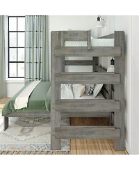 Max & Lily Solid Wood Bunk Bed, L-Shaped Twin over Full Bed Frame for Kids Modern Farmhouse