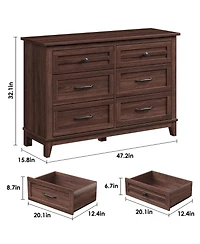 gaomon 6 Drawer Dresser for Bedroom, 47" Wide Wooden Storage Chest, Freestanding Closet Organizer