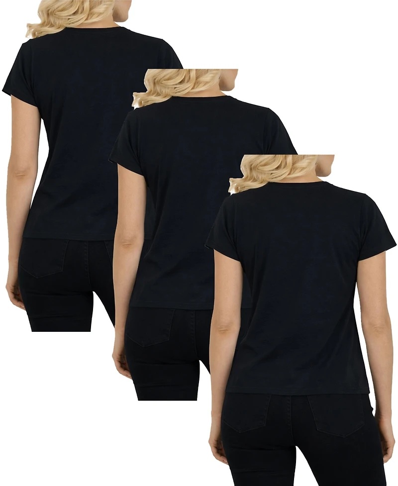 Galaxy By Harvic Women's Divatee Relaxed Fit V-Neck Short Sleeve T-Shirt-3 Pack