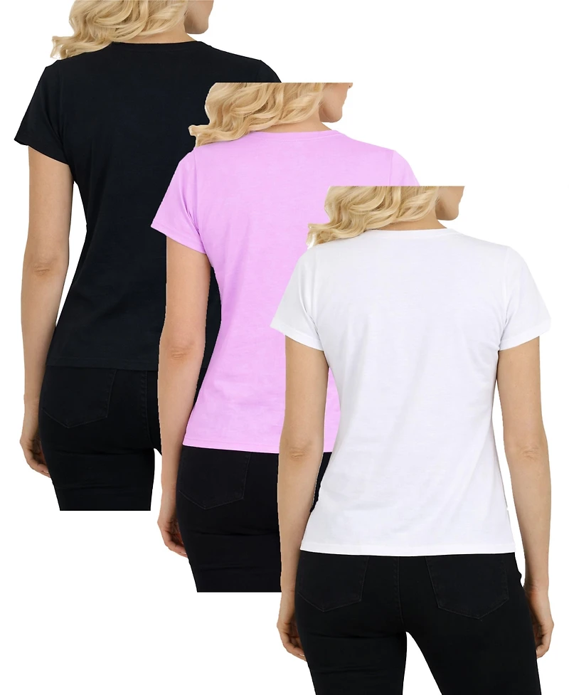 Galaxy By Harvic Women's Divatee Relaxed Fit V-Neck Short Sleeve T-Shirt-3 Pack