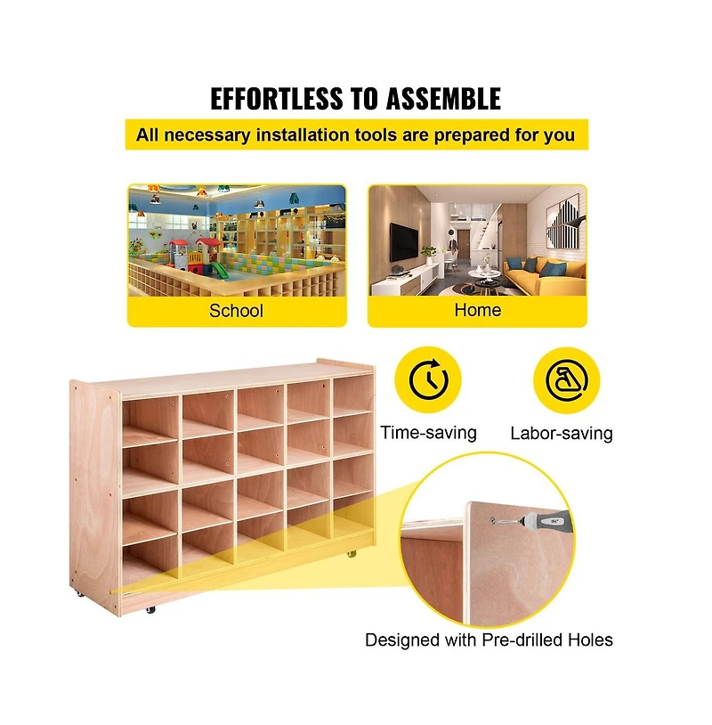 Sugift 20-Compartment Mobile Cubby Storage Cabinet with Casters, 48 x 12 x 30 in