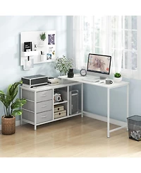 Gouun Wood L-Shaped Computer Desk with Storage Shelves