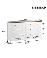 Rainsken 6 Drawer Dresser for Bedroom, 54 Inch Modern Wood Large Dresser, with Smooth Gliding Drawers, for Bedroom Living Room