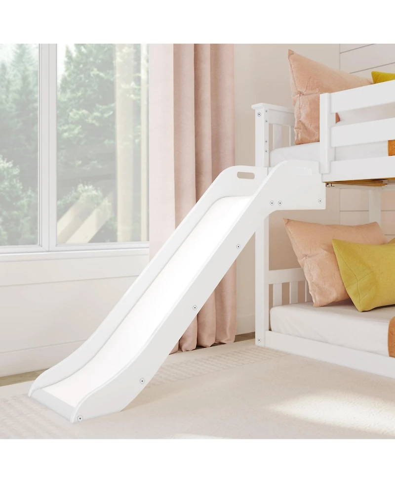 Max & Lily Twin Over Low Bunk Bed with Slide, Solid Wood Kids Platform Guardrails