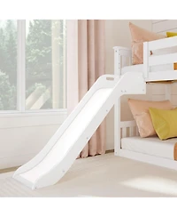 Max & Lily Twin Over Low Bunk Bed with Slide, Solid Wood Kids Platform Guardrails